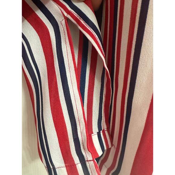 Travel Smith Red Navy White Striped Button Up Long Sleeve Blouse Women’s Medium - Picture 6 of 6